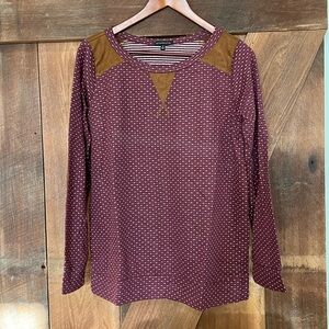 NWOT Staccato burgundy elbow patch long sleeve top